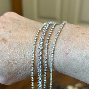 Sterling Silver Crystal Tennis Bracelet Stack - Rhodium Plated Clear CZ
